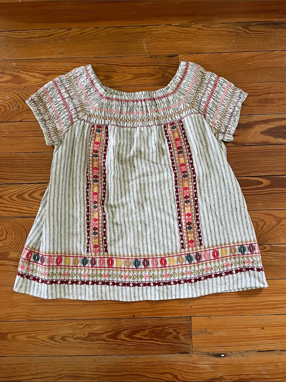 THML Cream Embroidered Boho Tunic Top Multicolor Accents NWOT